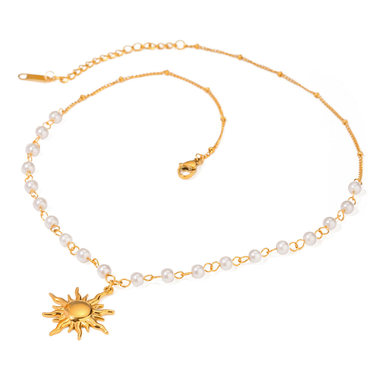 Collier Soleil & Perle – Plaqué Or 18K, Élégance Bohème