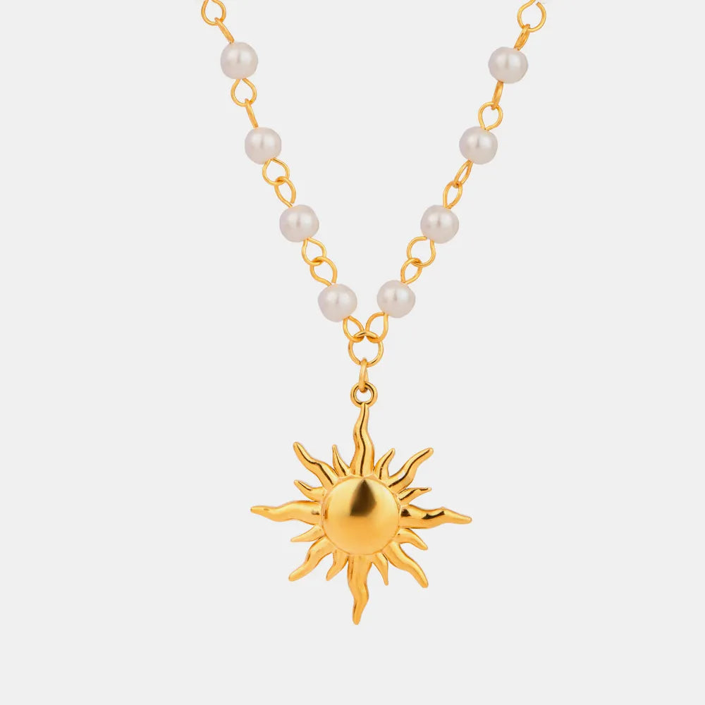 Collier Soleil & Perle – Plaqué Or 18K, Élégance Bohème