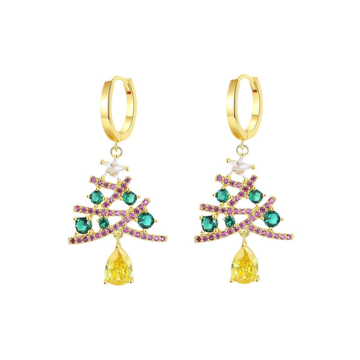 Boucles d’Oreilles Sapin de Noël en Zircon – Brillance & Féérie