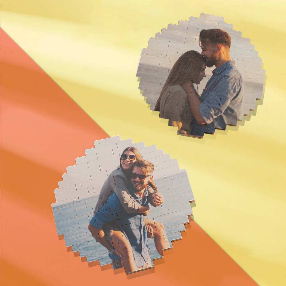 Custom photo brick puzzles featuring couples on the beach, PVC material, DIY gift.