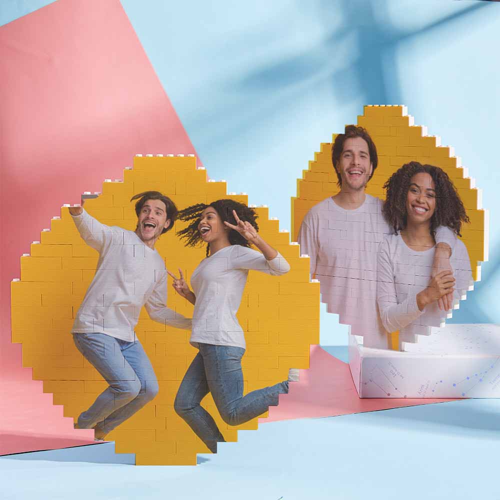 Custom photo brick puzzles featuring a happy couple, PVC material, perfect DIY gift for couples.