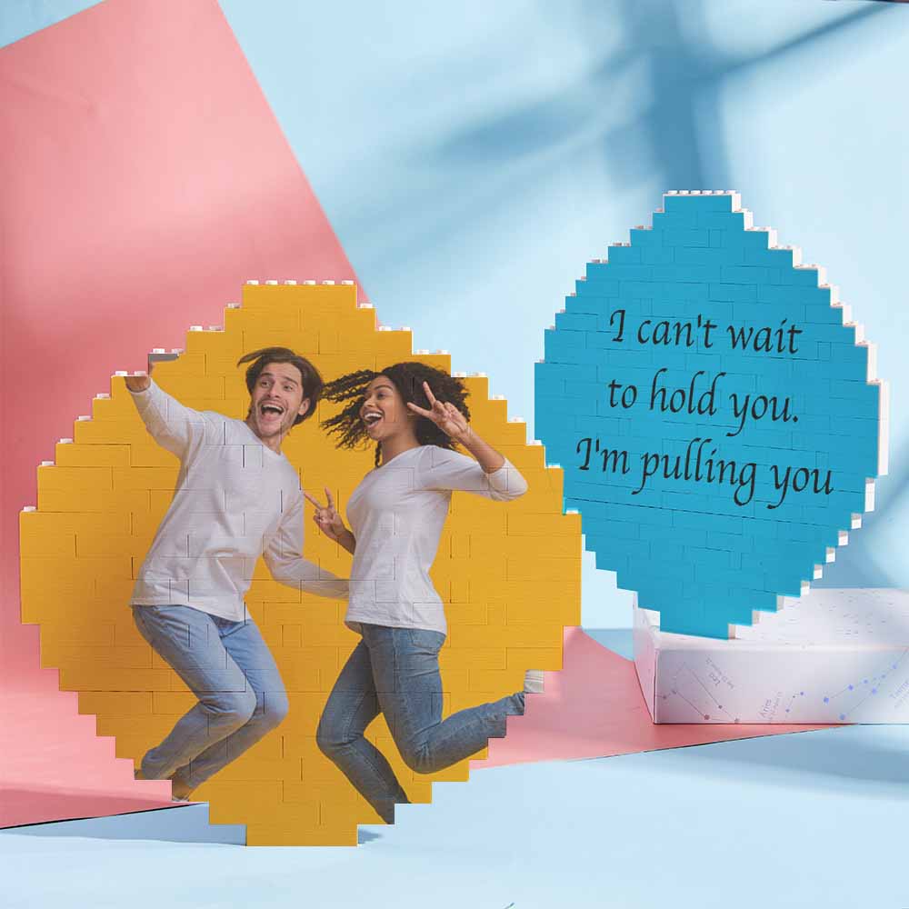 Custom music code photo brick puzzle, couple, DIY gift, PVC, 'I can't wait to hold you'.