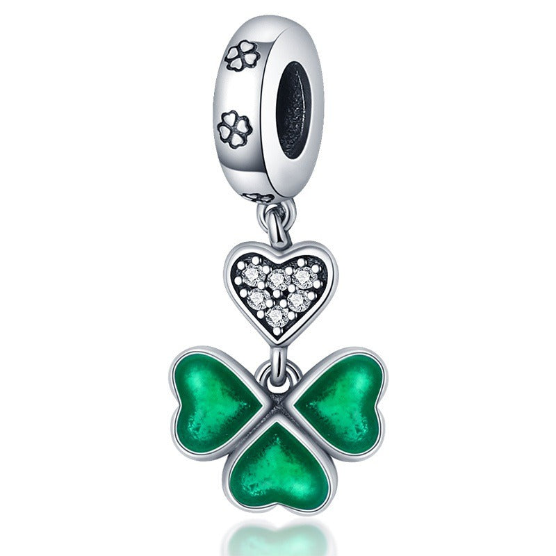 Pendentif Fer à Cheval en U avec Trèfle et Arbre de Vœux – Cuivre Plaqué Argent