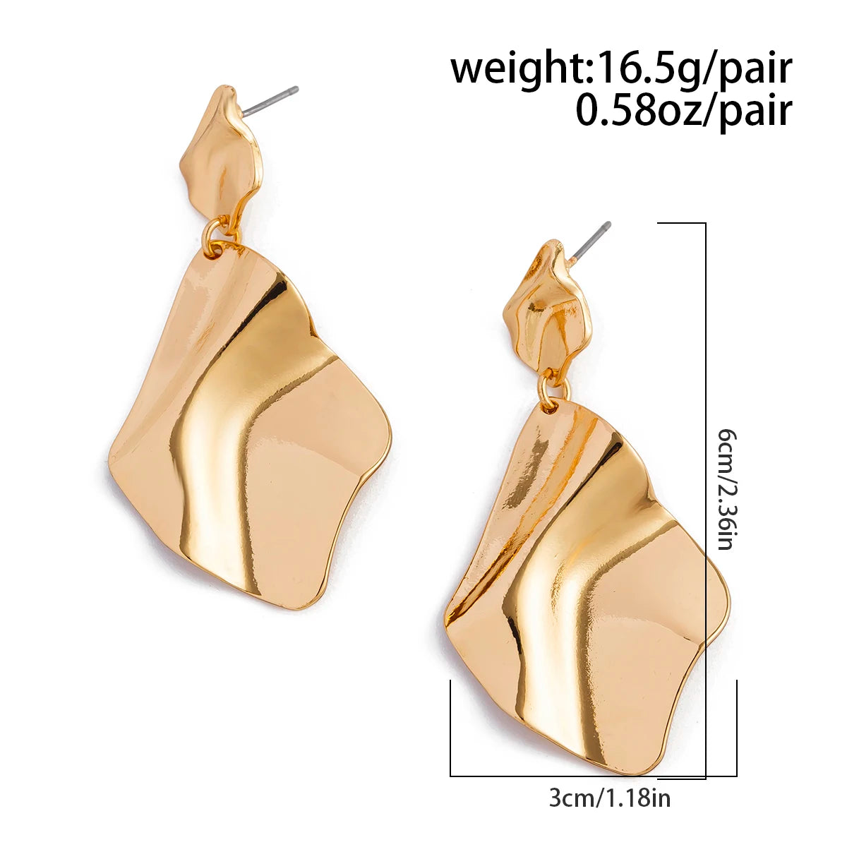 Boucles d’Oreilles Pendantes Métal Plissé – Style Vintage Doré