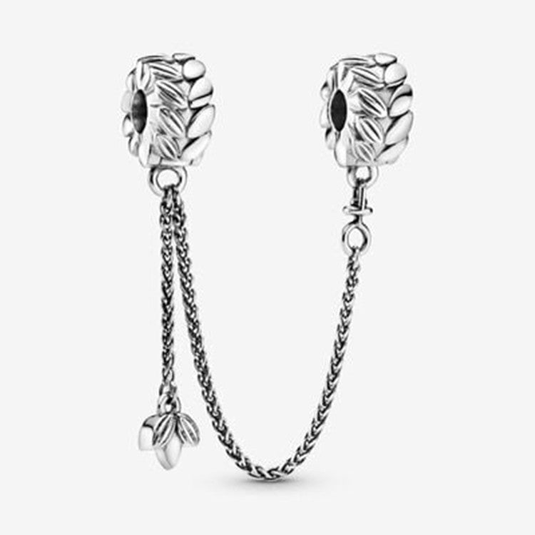 Chaîne de Sécurité Feuille & Perle – Argent Sterling S925
