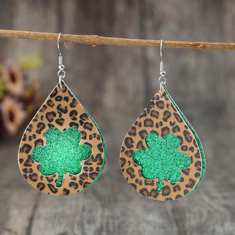 Boucles d’Oreilles Goutte Léopard – Cuir Végan & Motif Animalier
