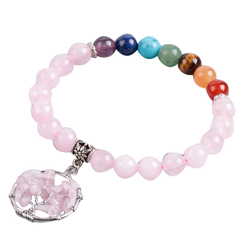 Bracelet Arbre de Vie – Quartz Rose & Énergie Positive