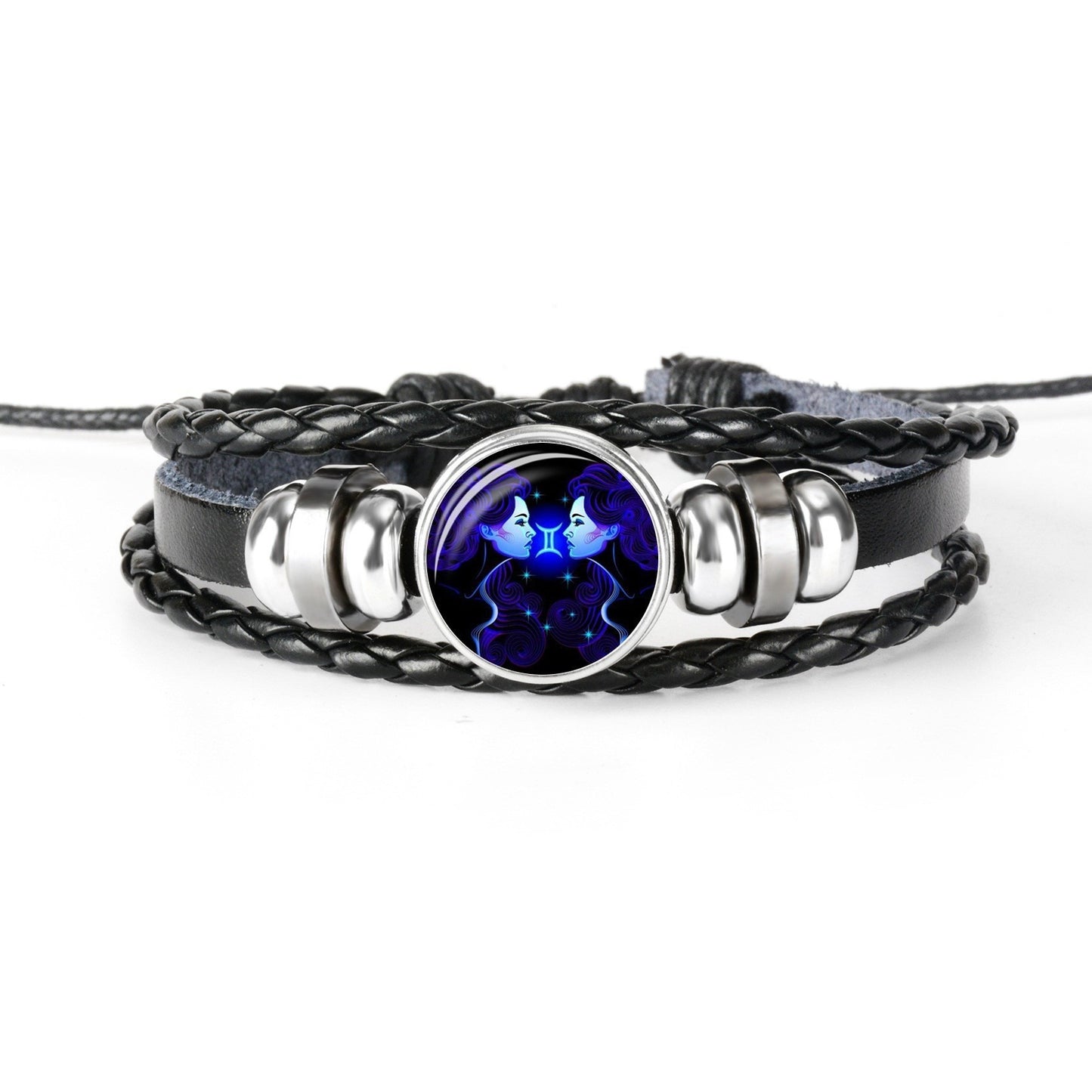 Bracelet Zodiaque Rétro – Cuir Tressé & Bouton Constellation