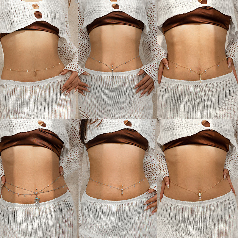 Chaîne de Taille Strass Effet Piercing – Sexy & Étincelante pour l’Été
