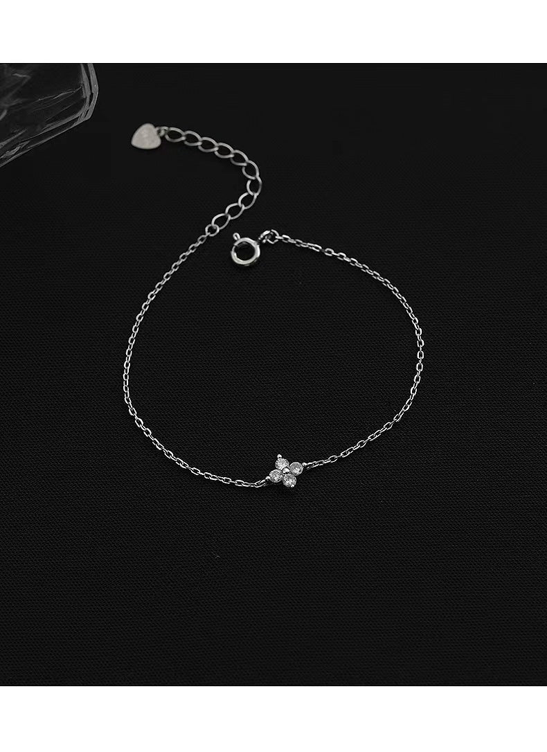 Bracelet Argent Sterling 925 Plaqué Or 14K & Motif Fleur Zircon