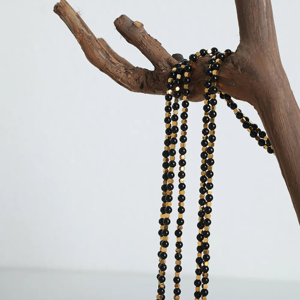 Collier en Acier Titane & Perles d'Agate – Élégance Naturelle