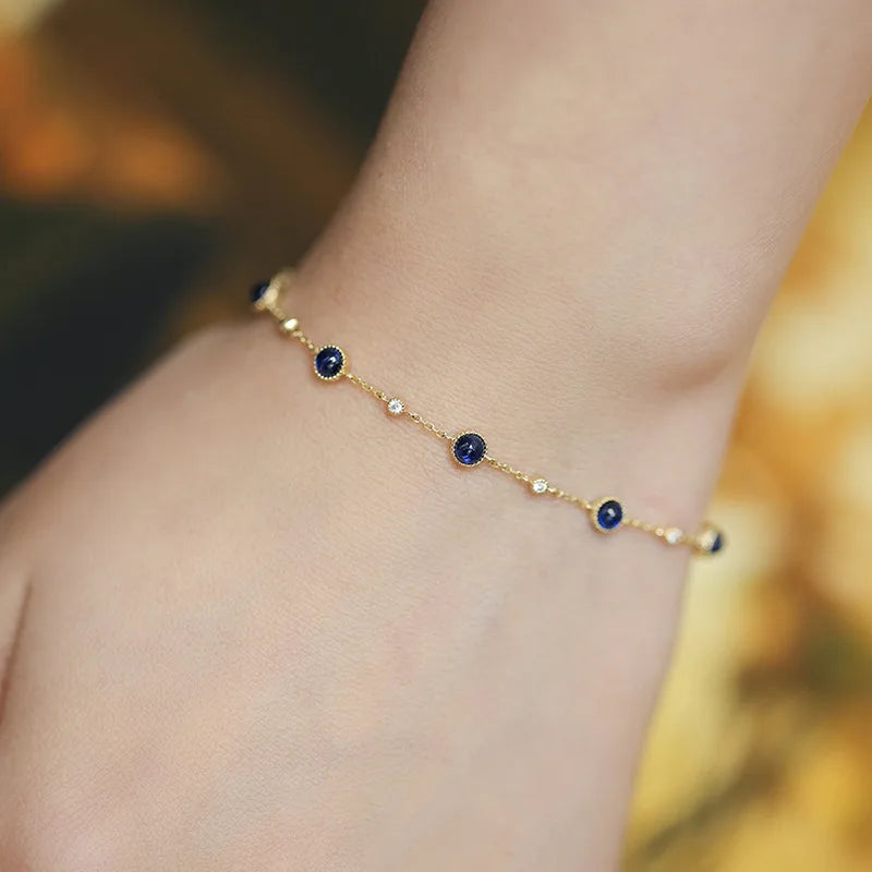 Bracelet Argent Sterling 925 Plaqué Or 18K & Pierre Bleue