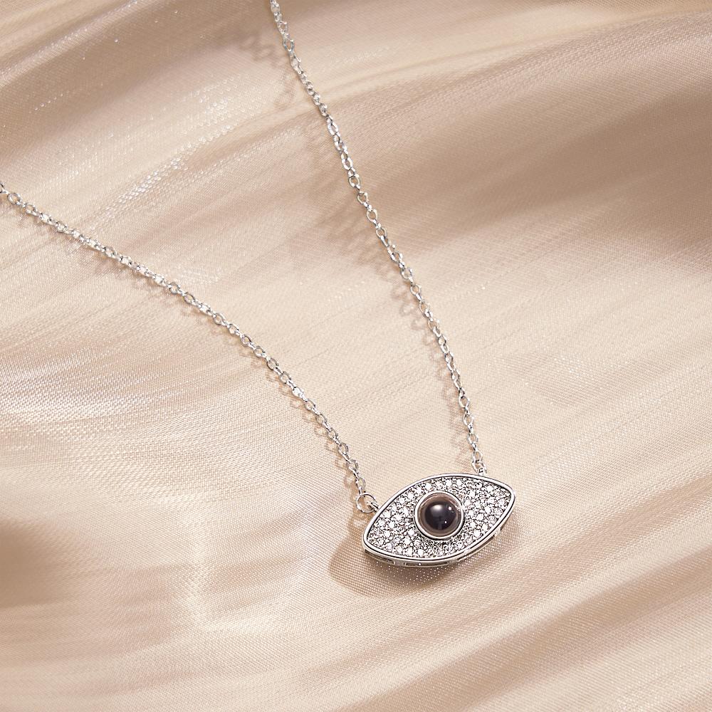 Silver Evil Eye Projection Necklace with Custom Photo - Anniversary Gift for Her