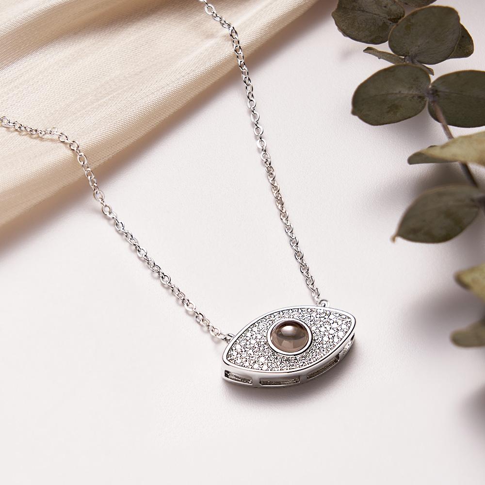 Silver Evil Eye Projection Necklace with custom photo. A thoughtful gift for her.