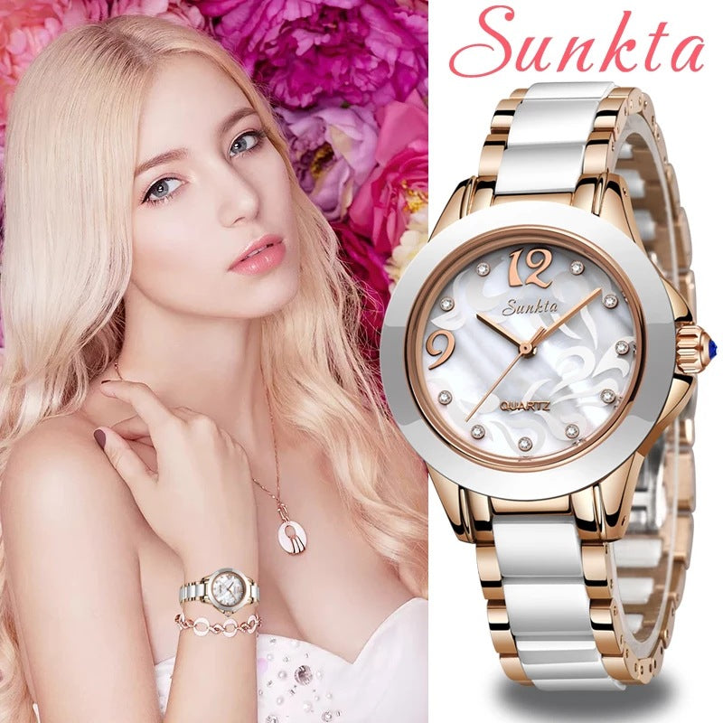 Montre Femme SUNKTA – Céramique Haut de Gamme & Détails Brillants