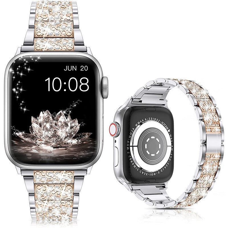Bracelet Luxe Compatible Apple Watch – Alliage de Zinc, Strass & Perles