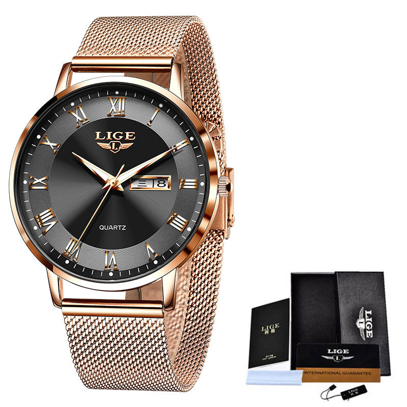 Montre Femme LIGE Ultra Thin – Élégance Fine & Bracelet Maille Milanese