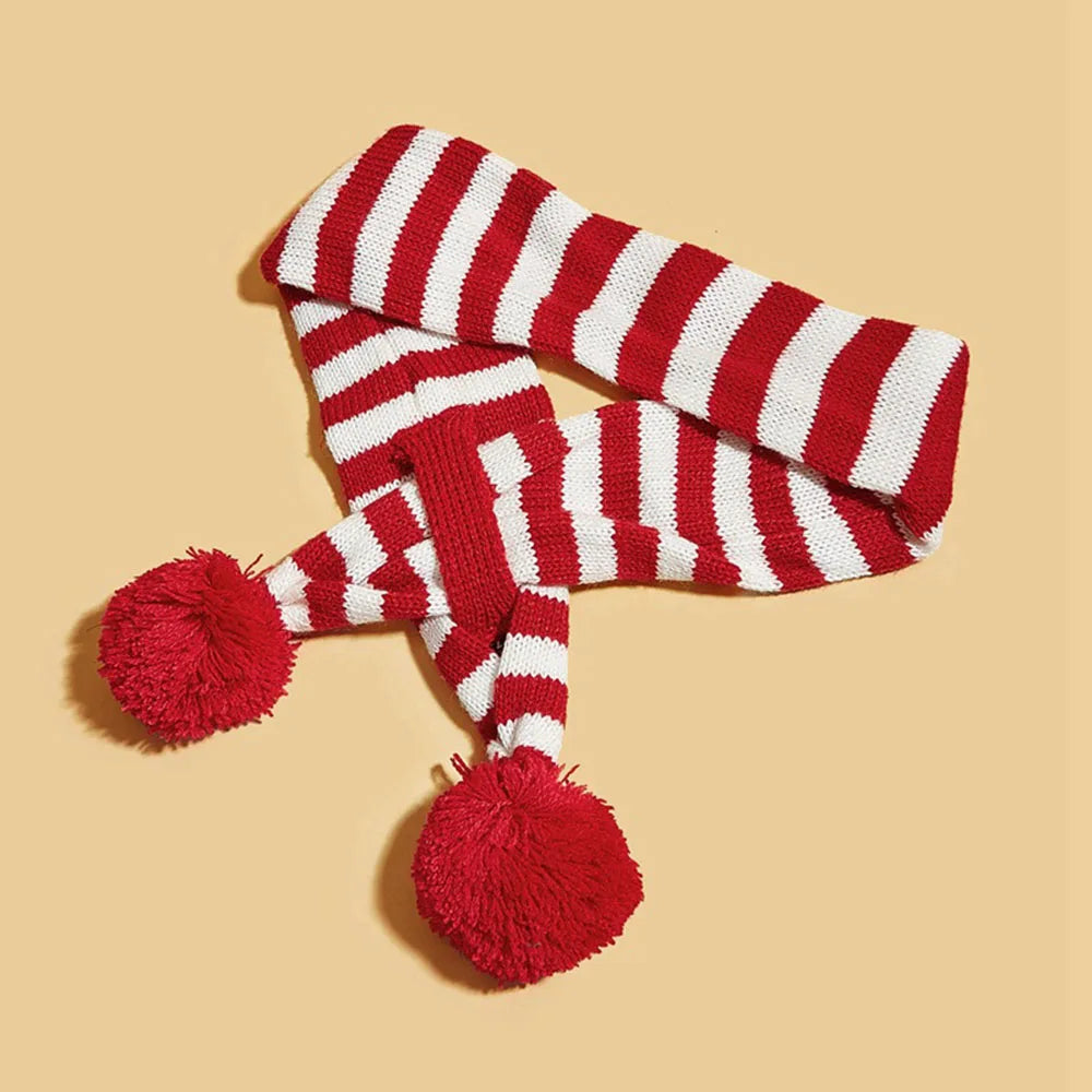 Écharpe de Noël Rayée pour Chien – Motif Bonhomme, Pompons