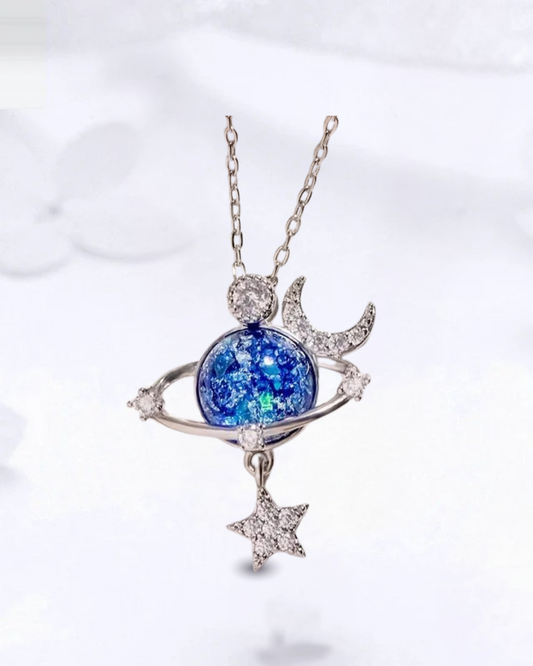 Collier Lune & Étoile – Ciel Étoilé en Zircon Doré