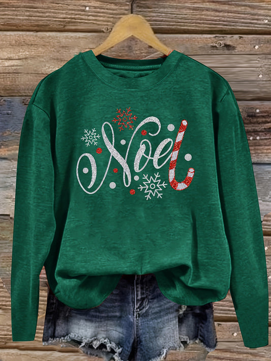 Pull de Noël Vintage pour Femme – Motif Flocons de Neige & Sucreries de Noël