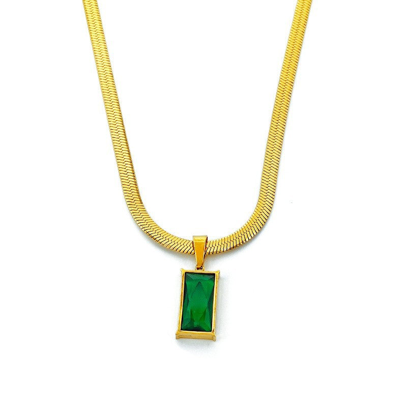 Collier Luxueux Émeraude – Plaqué Or & Zircon Vert Taille Rectangle (Collier, Boucles d'oreilles ou Set)