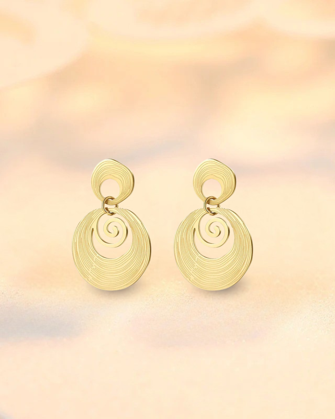 Boucles d’Oreilles Pendantes Rondes – Acier Inoxydable Doré & Design Géométrique