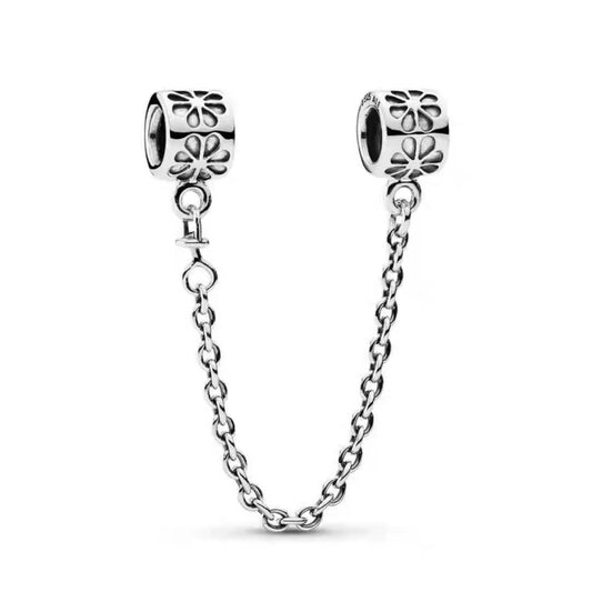 Chaîne de Sécurité Motif Floral – Argent S925 pour Bracelet Charms