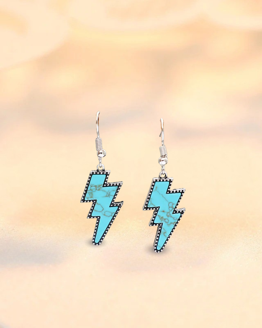 Boucles d’Oreilles Éclair – Turquoise Artificielle & Finition Argentée