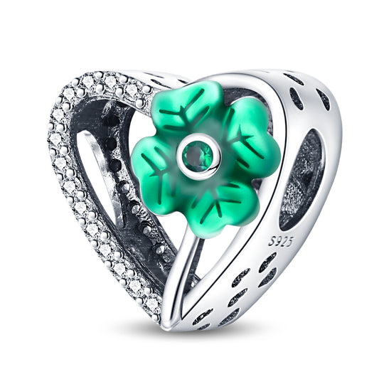 Pendentif Cœur Trèfle – Cuivre Plaqué Argent 925