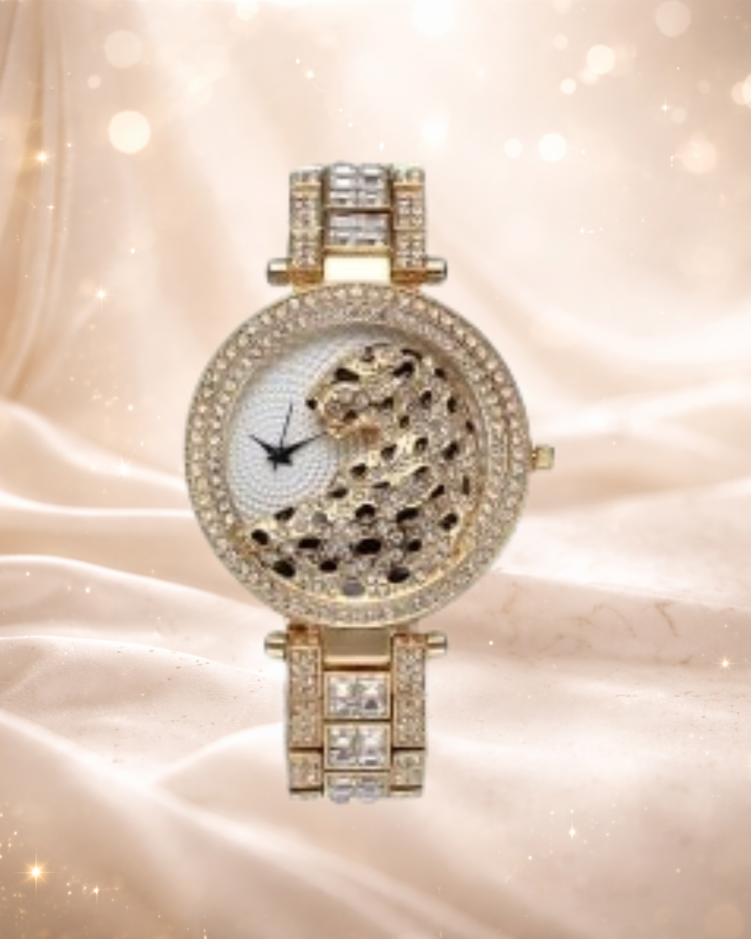 MISSFOX V227 Montre Femme Léopard – Cristaux Brillants & Élégance Dorée