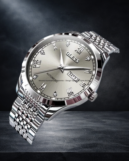 Montre Mécanique Homme – Élégance Acier & Éclairage Nocturne