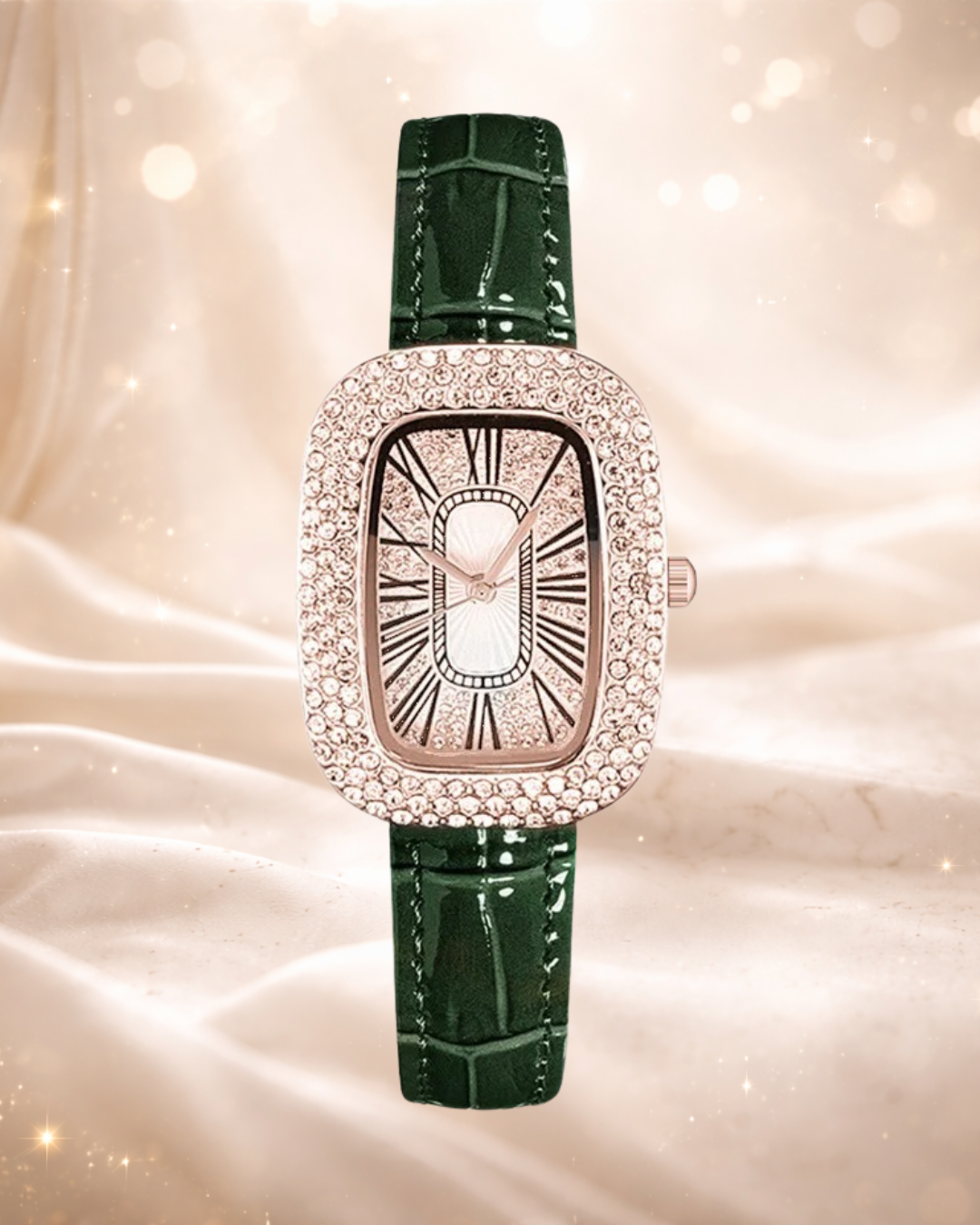 Montre Femme Small Diamond – Cadran Rectangle & Bracelet Cuir Croco