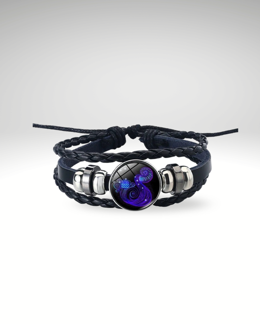 Bracelet Zodiaque Rétro – Cuir Tressé & Bouton Constellation