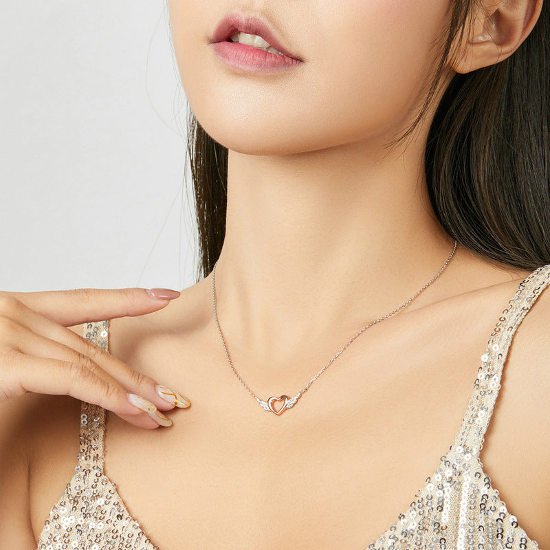 Collier “Ailes d’Amour” – Argent 925 & Cœur Plaqué Or Rose