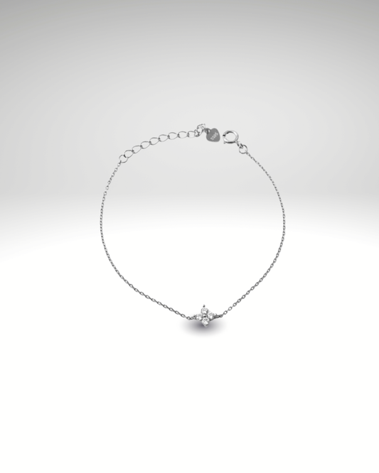 Bracelet  Argent Sterling 925 Plaqué Or 14K & Motif Fleur Zircon