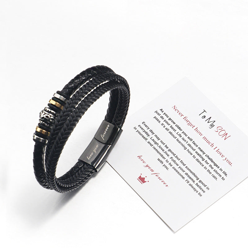 Bracelet Homme Tressé – Cuir & Acier Titane Gravé