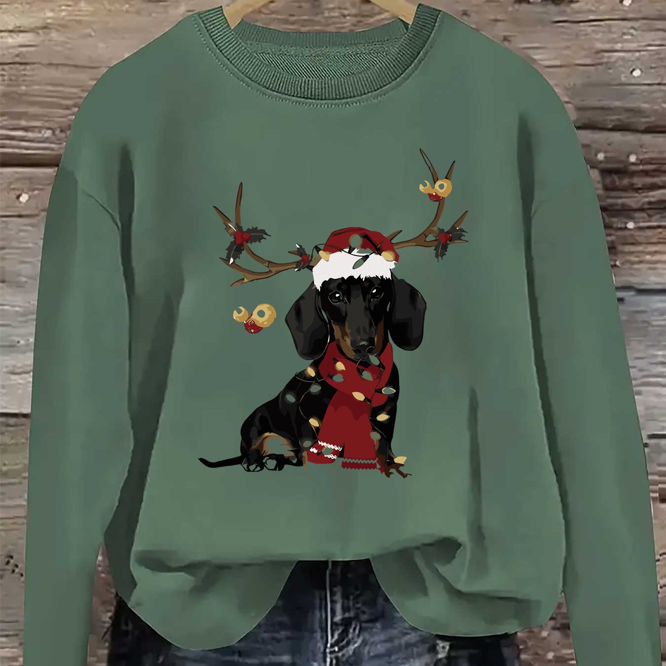 Sweat de Noël Rose “Teckel Festif” – Col Rond & Détails Mignons