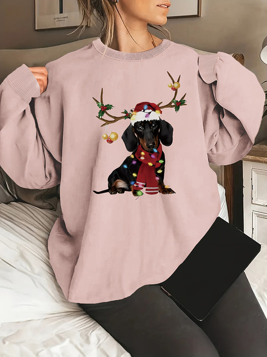 Sweat de Noël Femme – Motif Chien Festif & Guirlande