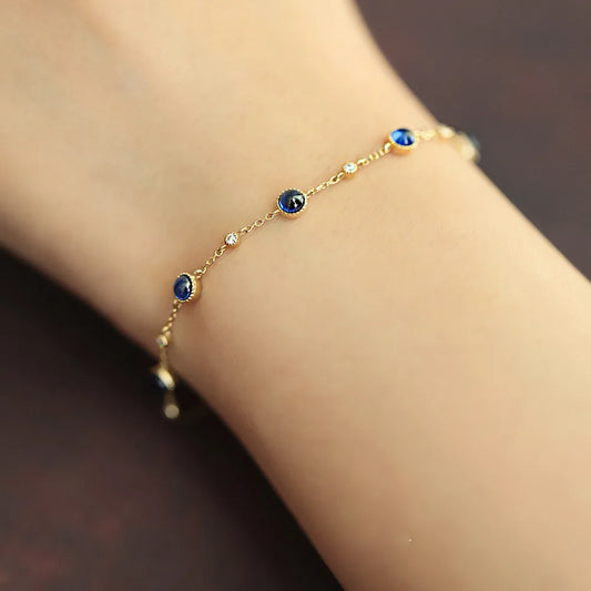 Bracelet Argent Sterling 925 Plaqué Or 18K & Pierre Bleue