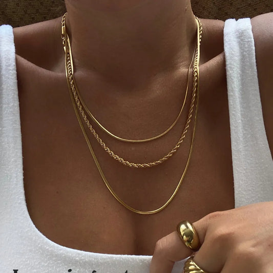 Collier Trois Rangs – Acier Titane Plaqué Or 18K