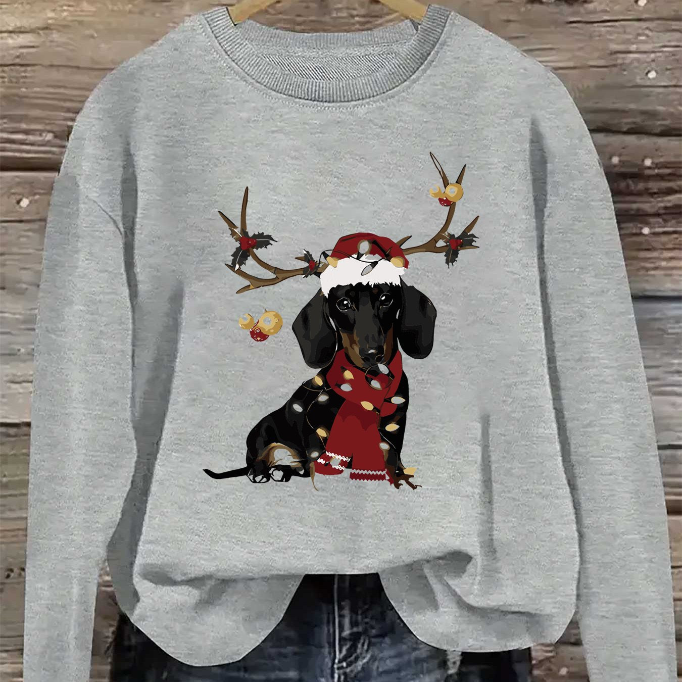 Sweat de Noël Rose “Teckel Festif” – Col Rond & Détails Mignons