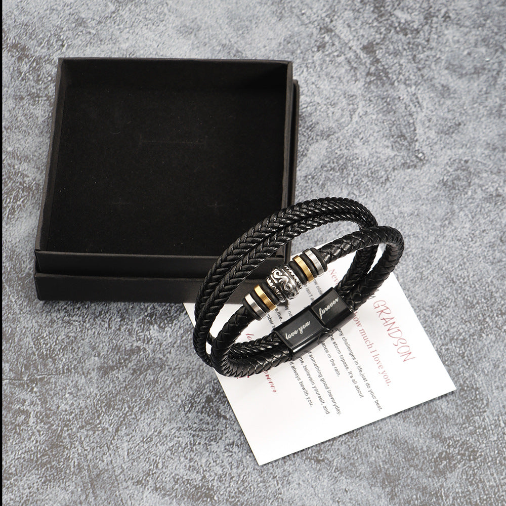 Bracelet Homme Tressé – Cuir & Acier Titane Gravé