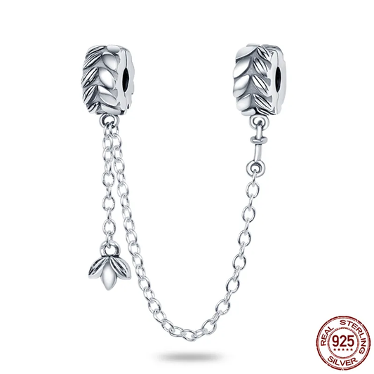 Chaîne de Sécurité Feuille & Perle – Argent Sterling S925