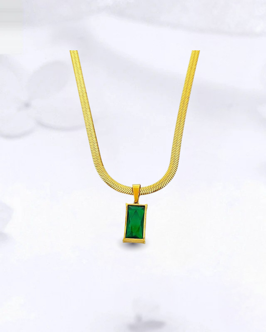 Collier Luxueux Émeraude – Plaqué Or & Zircon Vert Taille Rectangle (Collier, Boucles d'oreilles ou Set)