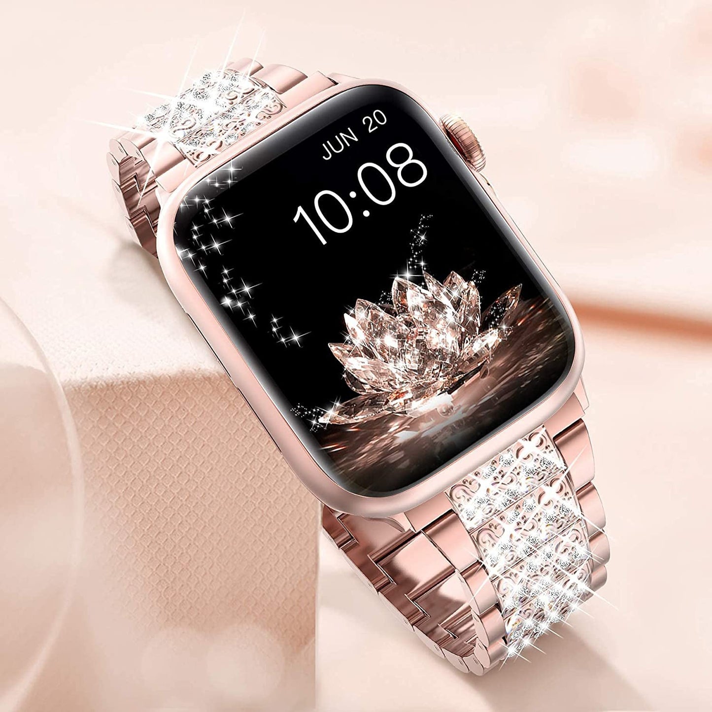 Bracelet Luxe Compatible Apple Watch – Alliage de Zinc, Strass & Perles