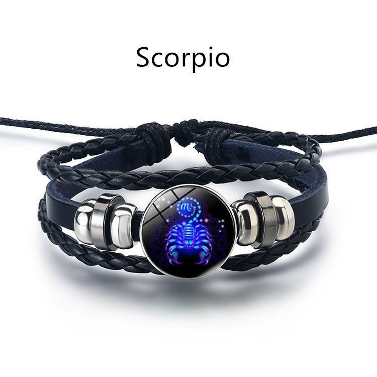 Bracelet Zodiaque Rétro – Cuir Tressé & Bouton Constellation