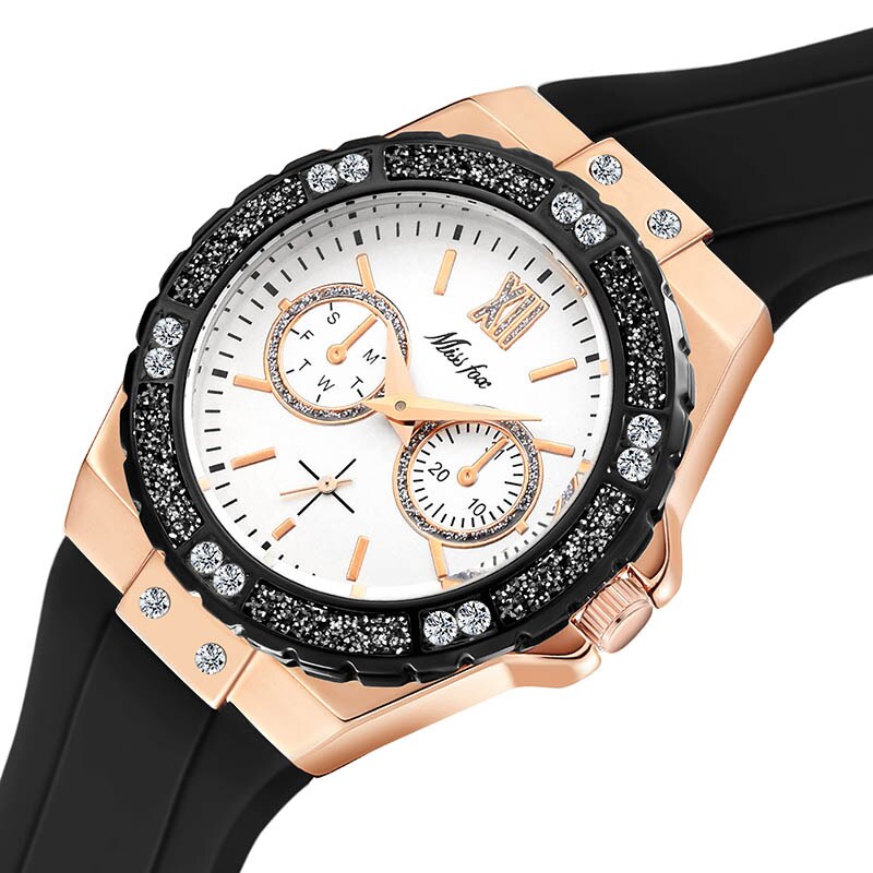 MISSFOX  2593 Montre Femme Chronographe Glam – Cadran Bleu & Détails Rose Gold