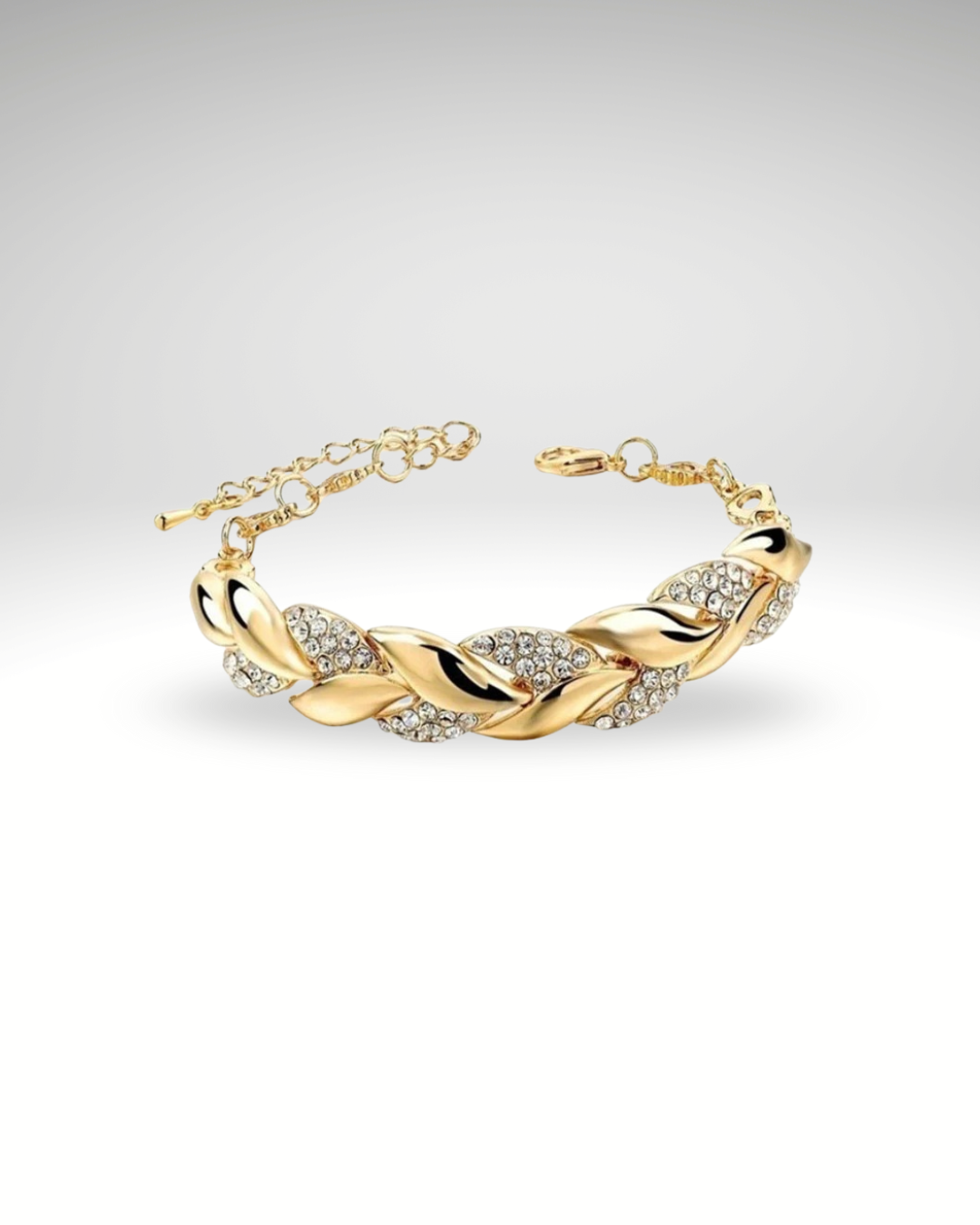 Bracelet Feuilles Dorées & Cristaux – Élégance Brillante 18K ✨