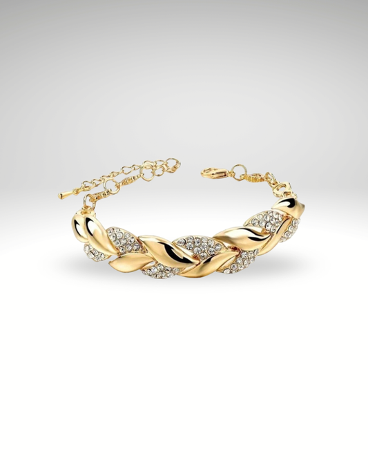 Bracelet Feuilles Dorées & Cristaux – Élégance Brillante 18K ✨