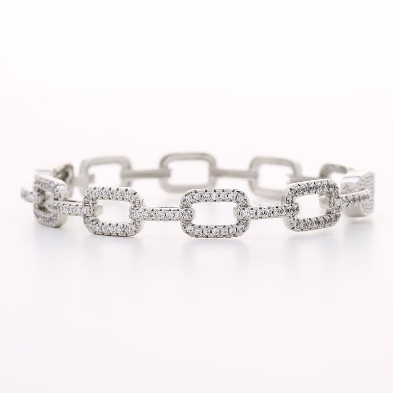 Bracelet Chaîne Rectangulaire – Plaqué Argent & Détails Texturés ✨